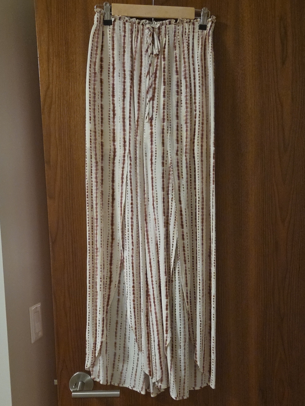 Mahina Striped White & Mauve Pants with Drawstring Waist Small
